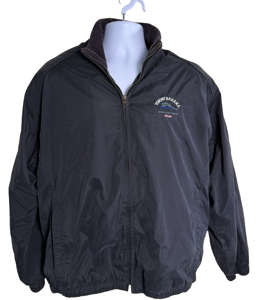 Vtg Tommy Bahama Relax bungalow brand jacket men large black GYC lined windbreak